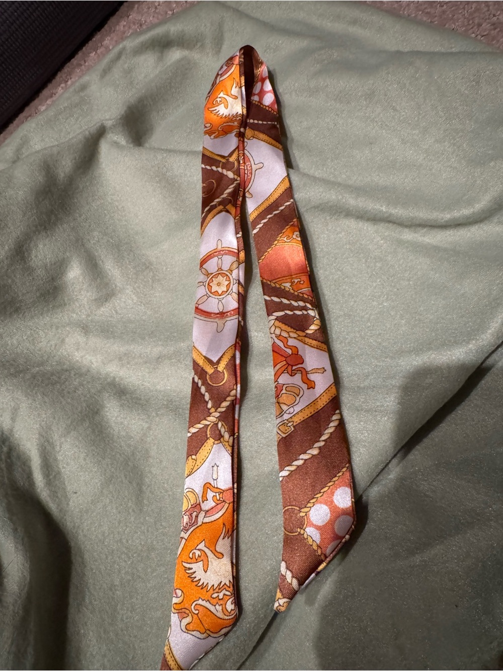 Silk Skinny Scarf - Orange and Brown Neck Tie